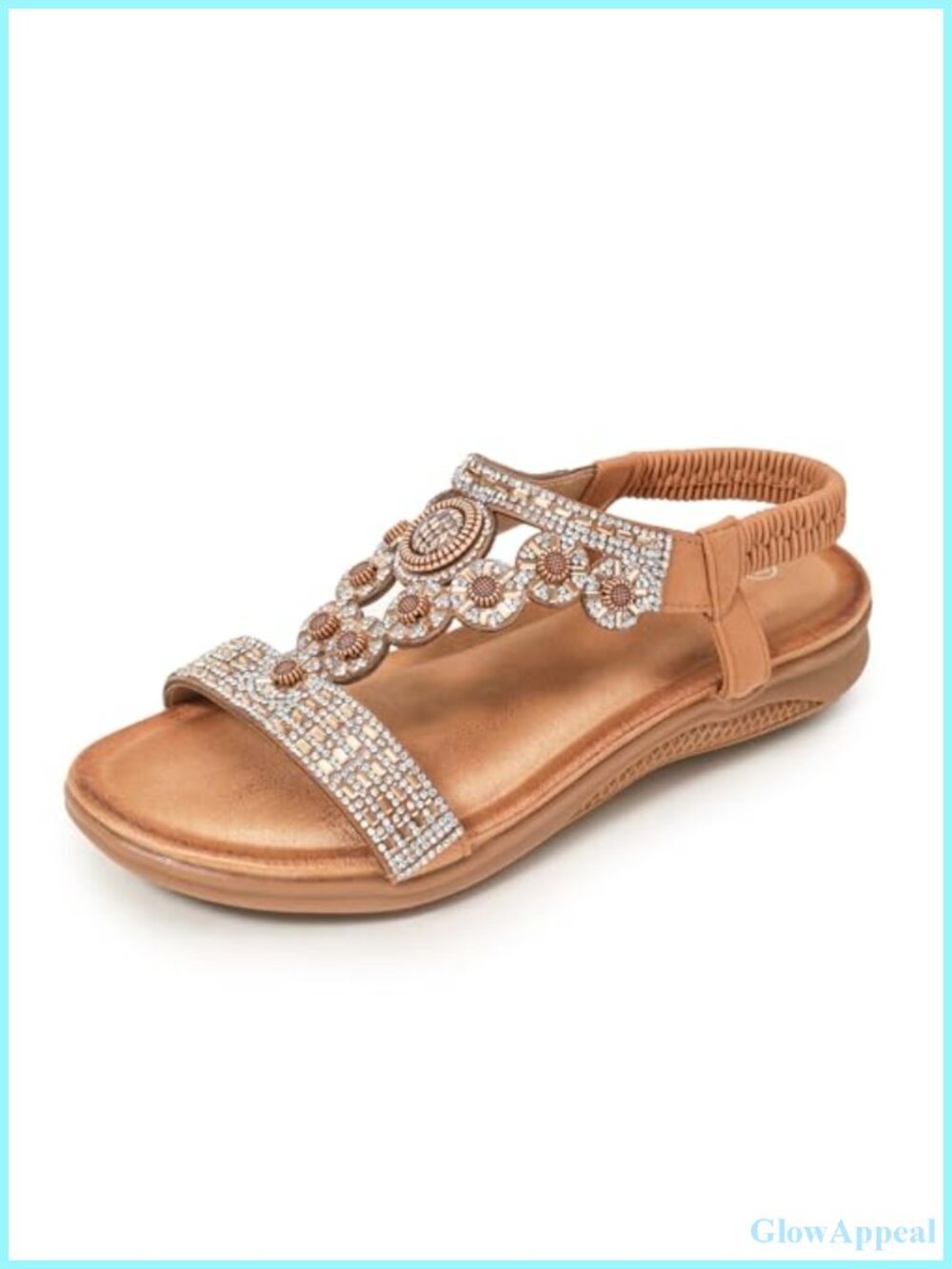 Boho Rhinestone Beaded T-Strap Slingback Sandals Faux Leather Flats